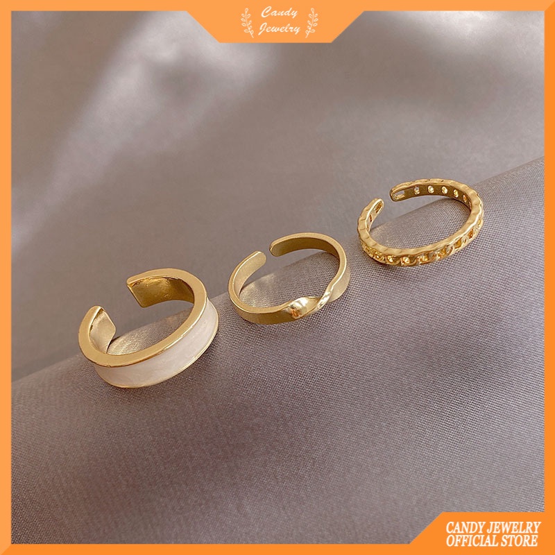 3pcs / Set Cincin Model Terbuka Dapat Disesuaikan Gaya Korea Untuk Wanita