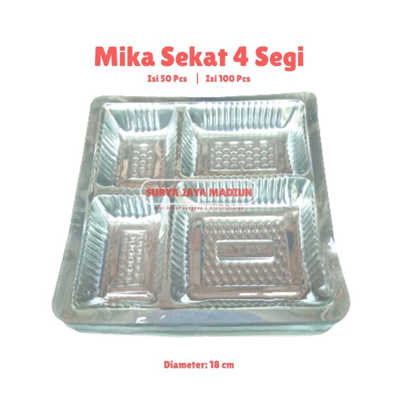 [50 Pcs & 100 Pcs] Mika Nasi Segi Sekat 4 Uk.18 x 18 cm | Mika Kardus Nasi Kotak
