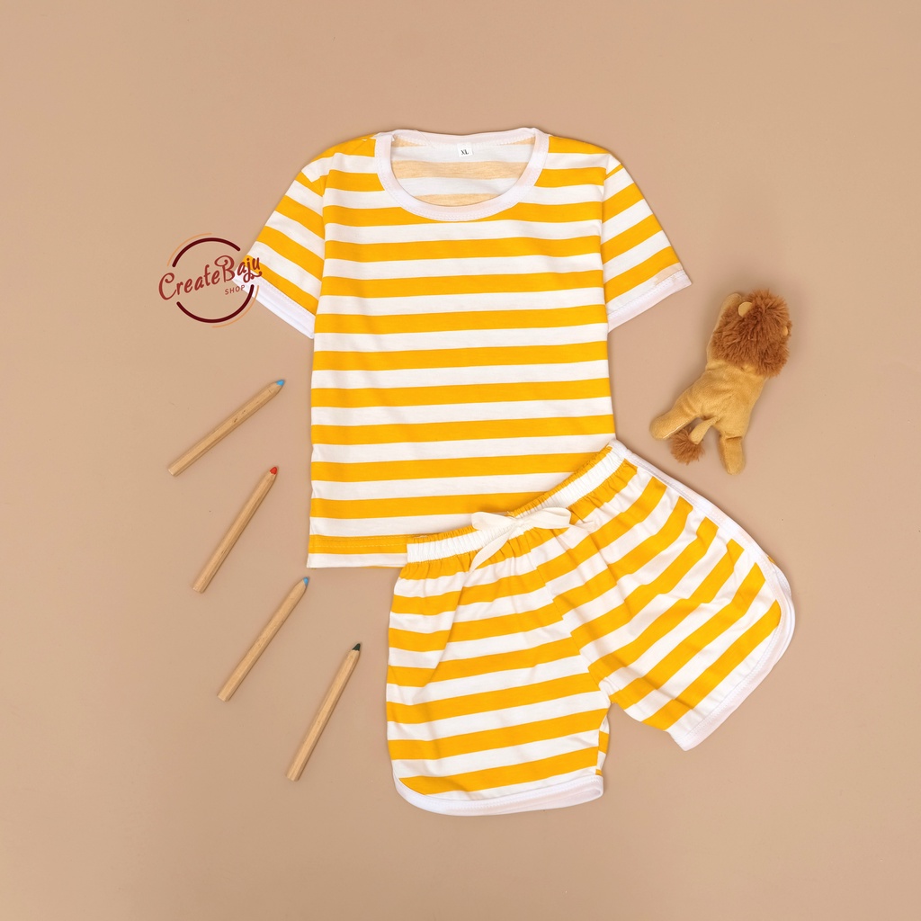 SETELAN ANAK MOTIF SALUR KUNING SETELAN ANAK POLOS UNISEX LENGAN PENDEK