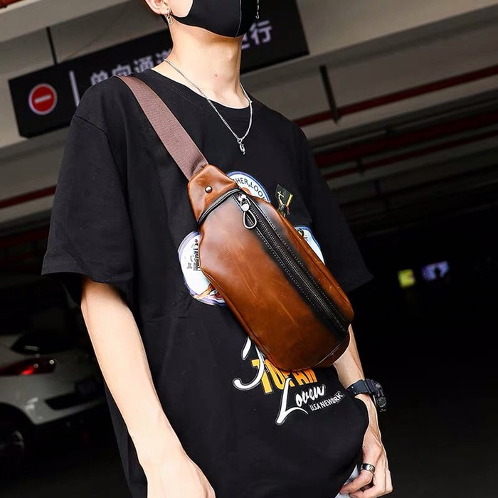 Tas Selempang Kulit Bahu Waist Bag Pria import T&S Kameshki