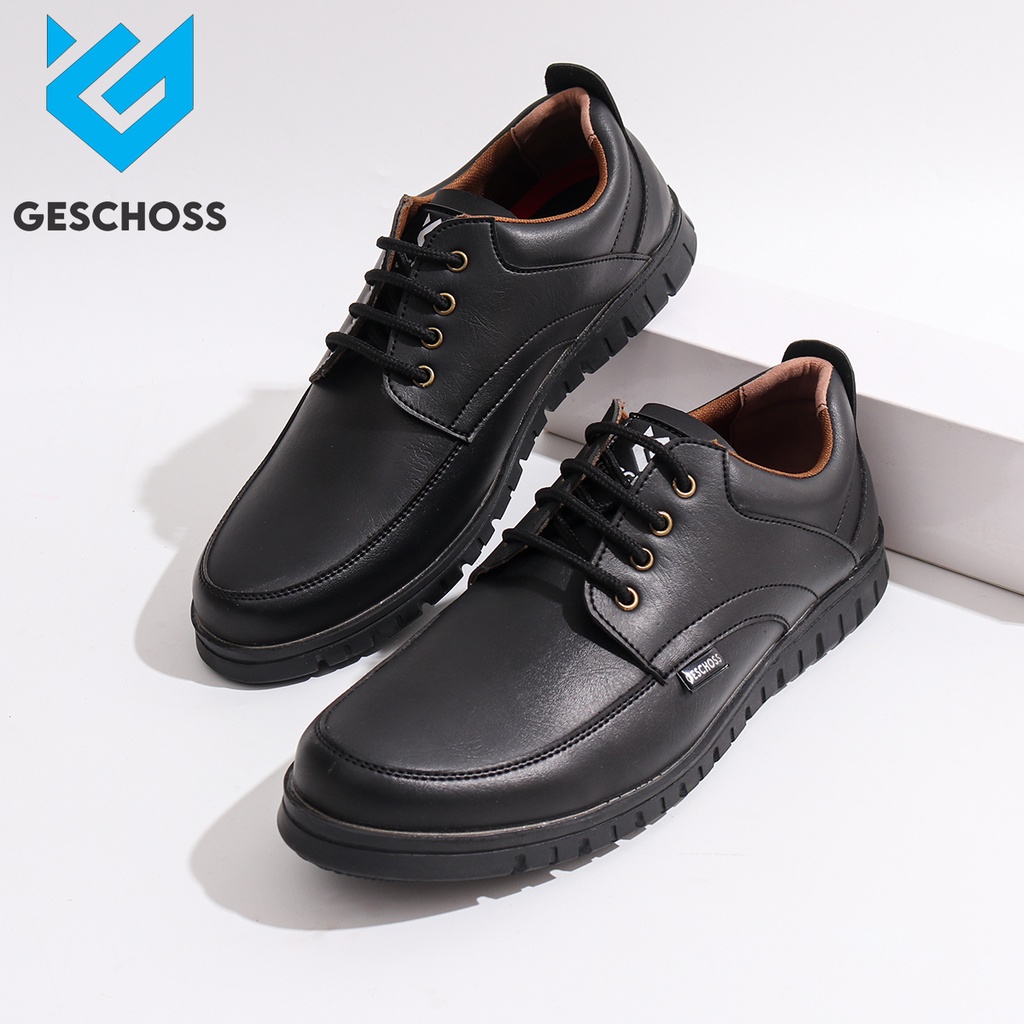 GESCHOS ORIGINAL | BLACK BROWN | Sepatu Sneakers Kasual Pria Formal Kerja Kantor Santai Sepatu Murah Berkualitas