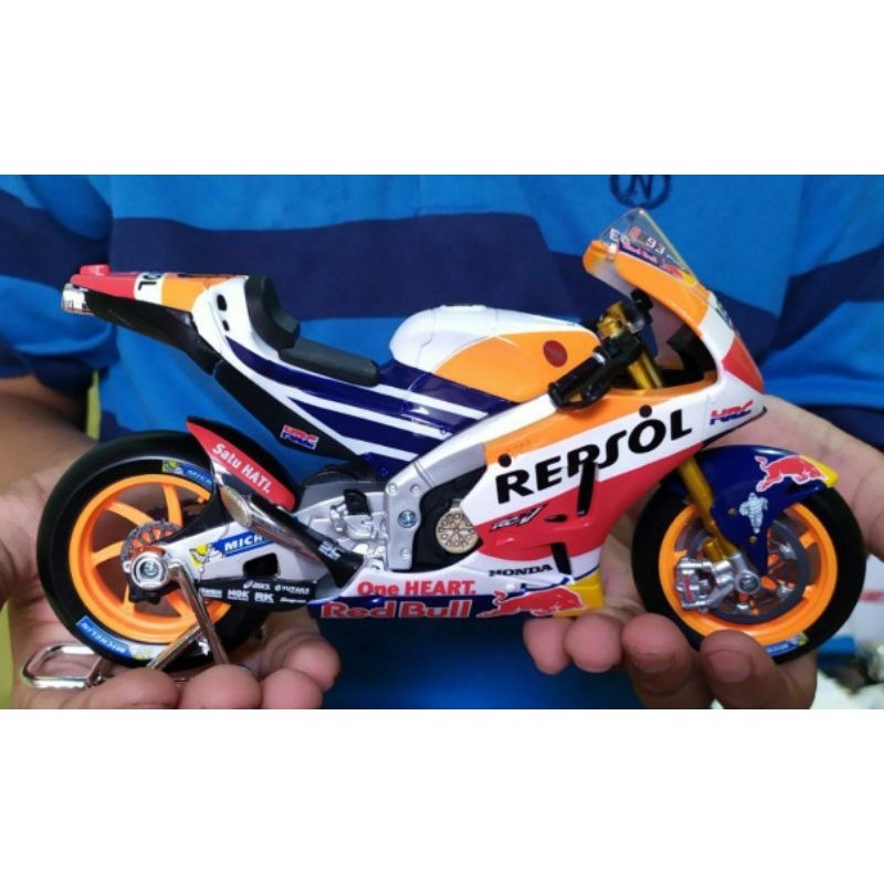 Diecast Miniatur Motor MotoGP Marc Marquez Honda Repsol Skala 1:10