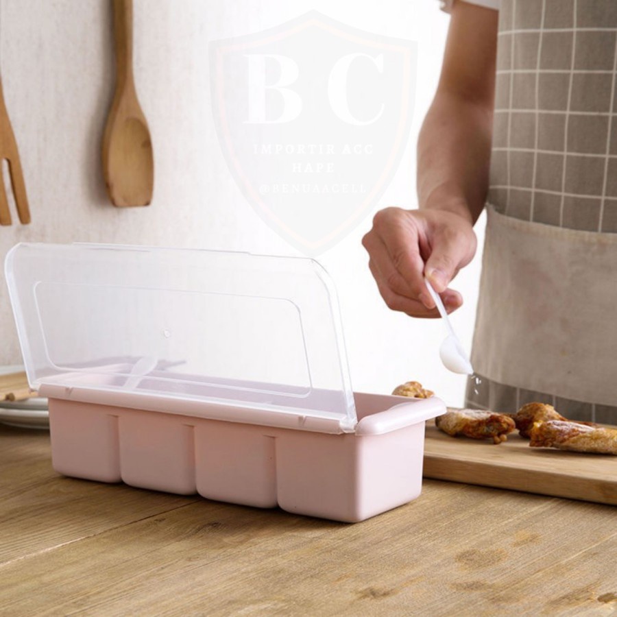 Storage Box Tempat Bumbu Serba Guna Multifungsi 4 Sekat 4in1 White_Cell