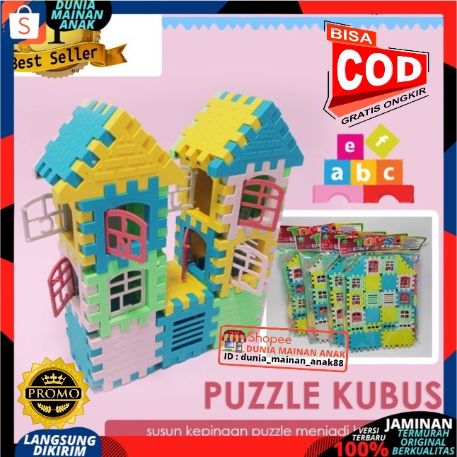 Mainan Anak Edukasi Blok rumah Puzzle BALOK SUSUN BENTUK rumah funny block JM 8211 Plastik Berkualitas SNI