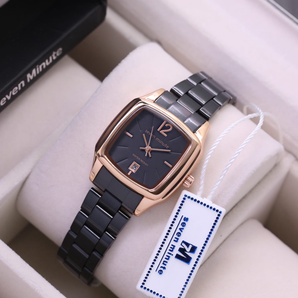 BEST SELLER JAM TANGAN WANITA SEVEN MINUTE FM95 TALI RANTAI TANGGAL AKTIF DM 3.0CM FREE BOX || JAM TANGAN WANITA FASHION WANITA SEVEN MINUTE