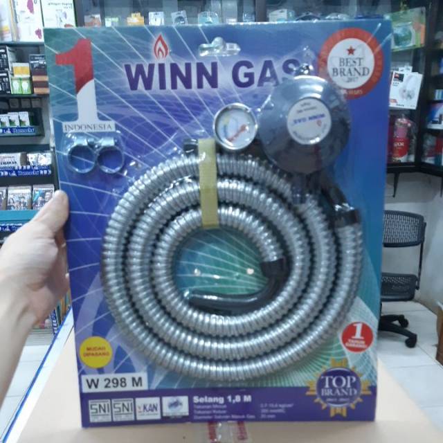 Regulator meter + selang flexibel 1.8m Winngas W-298