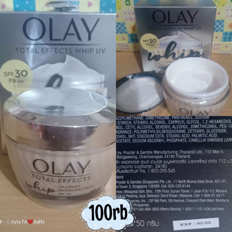 preloved olay total effect whip UV SPF 30PA+++ 50G