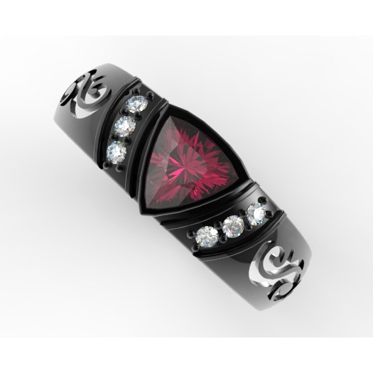 Wanita gaya baru 925 cincin batu permata merah dan hitam perak