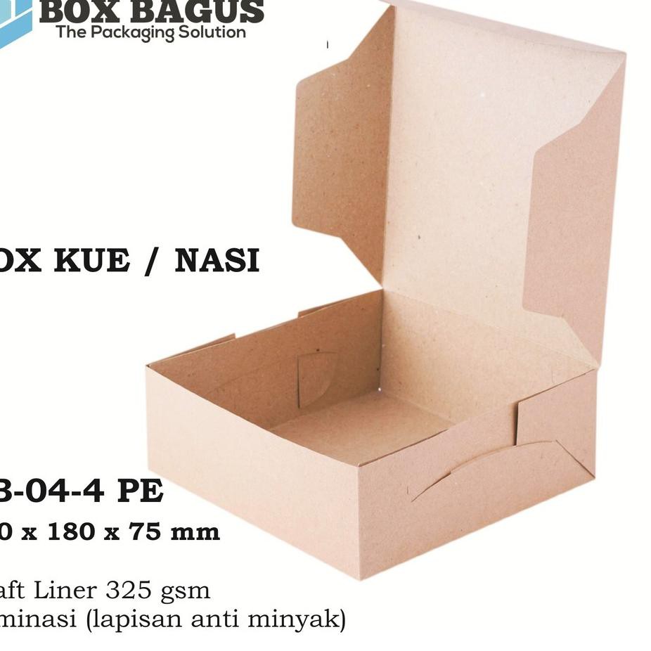 

Dijual Murah !!! (1 pak = 25 pcs) BOX DUS KARDUS KOTAK MAKANAN NASI ROTI KUE SNACK 18x18x7.5 cm KRAF