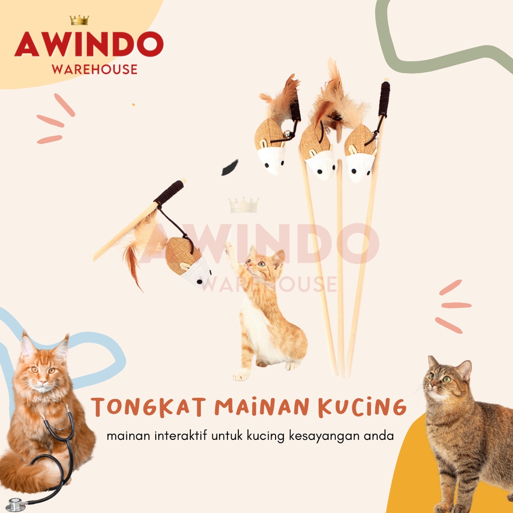 TONGKAT MAINAN KUCING MOTIF 06 - Mainan Tongkat Bulu Kucing Lonceng Interaktif