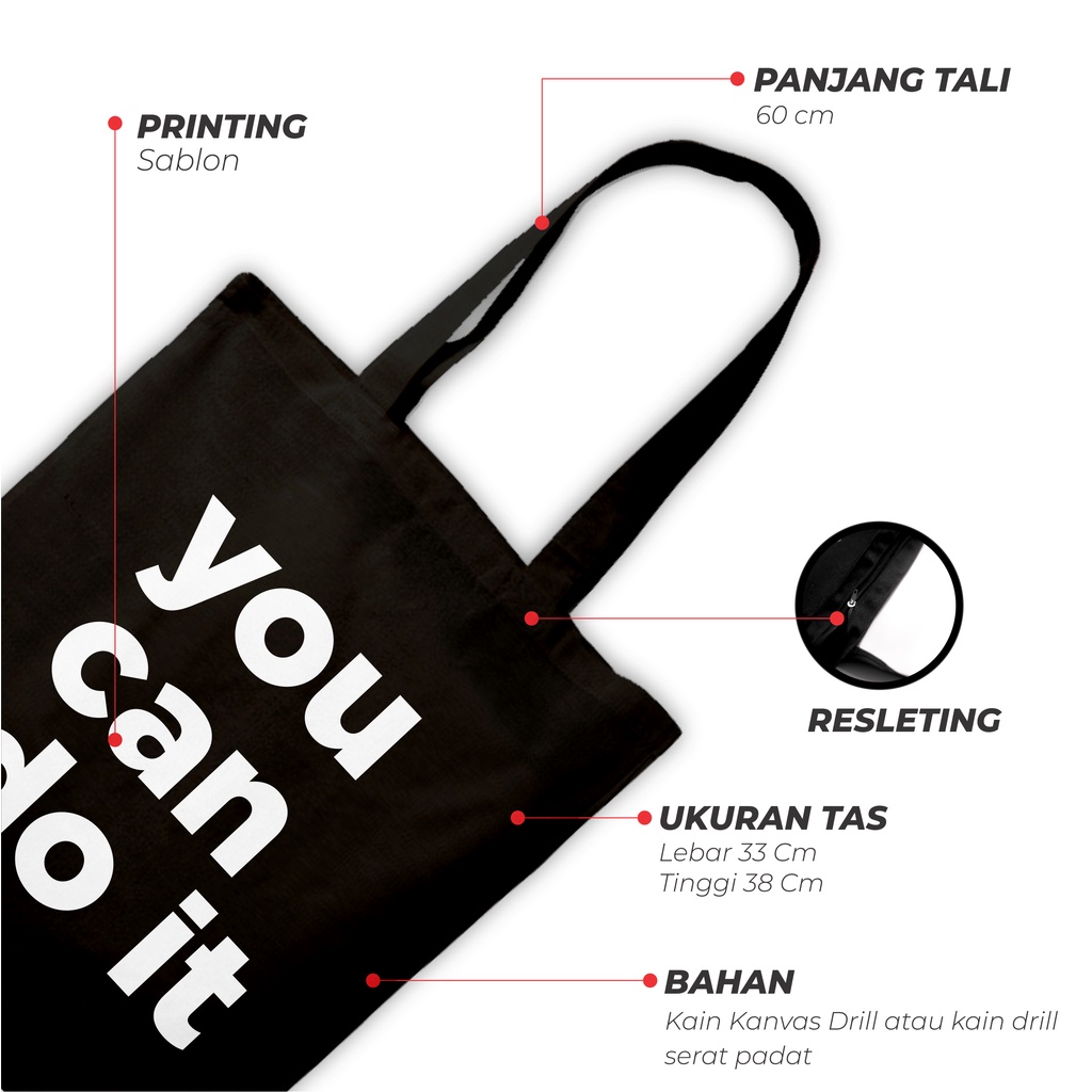 Sevine Totebag Tas Wanita Tote bag Resleting Girl Quotes Black Series Hitam - TQ1