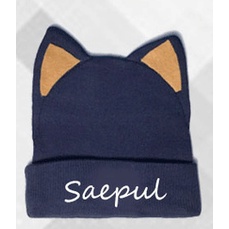 Kupluk Kucing Kids Anak Bayi Cewek Cowok Polos / Bordir Nama Suka Suka-NAVY