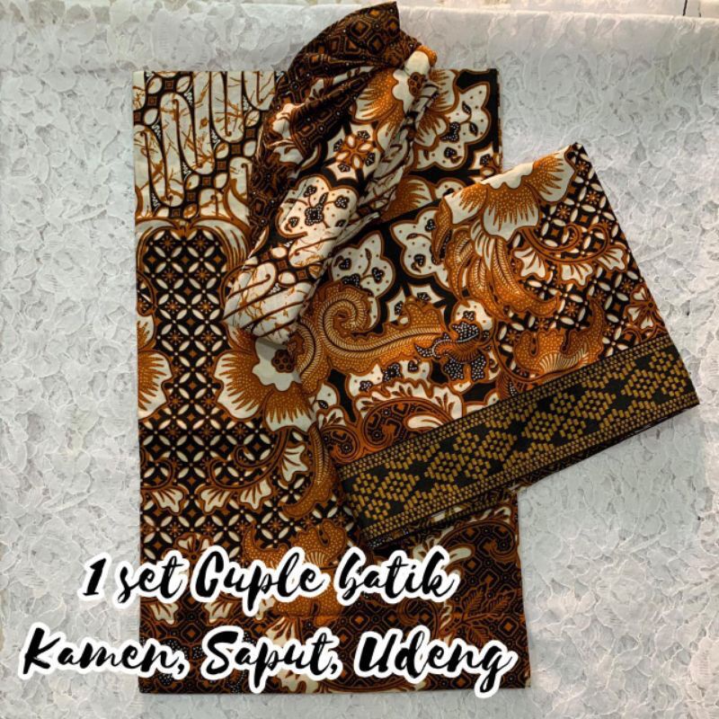 Set Couple Batik Putih Kamen Lembaran + Saput + Udeng Setengah Jadi