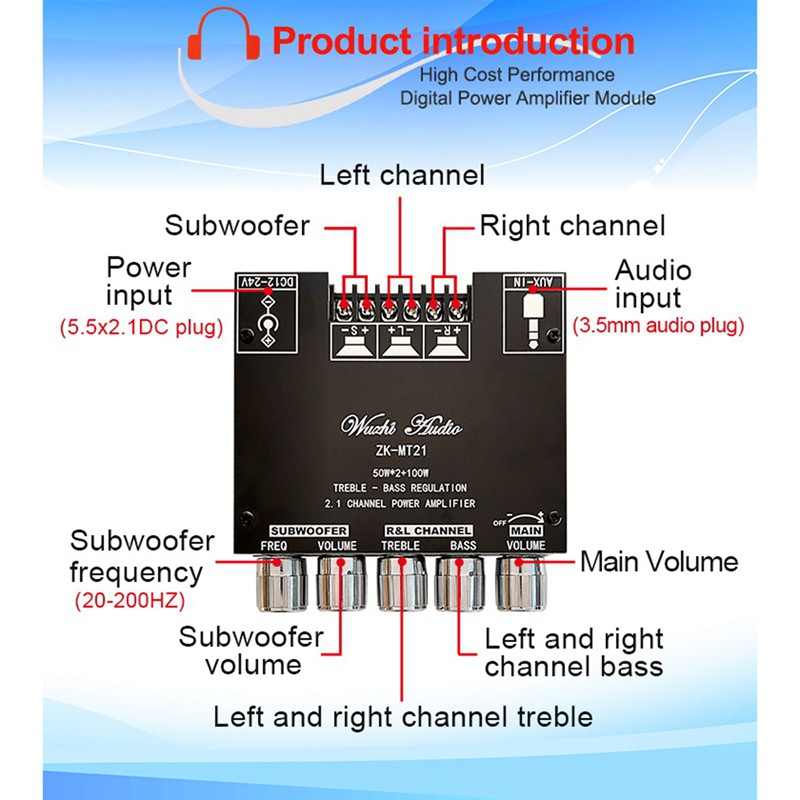 ZK TB21 ZK MT21 Modul Amplifier Tpa3116d2 50WX2+100W Power Amplifier Bluetooth Mixer Digital Hifi Amplifier