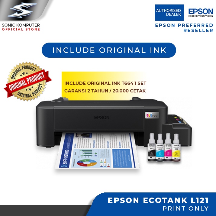 Printer EPSON ECOTANK L121 Print Only INK TANK Infus Pabrik Ganti L120