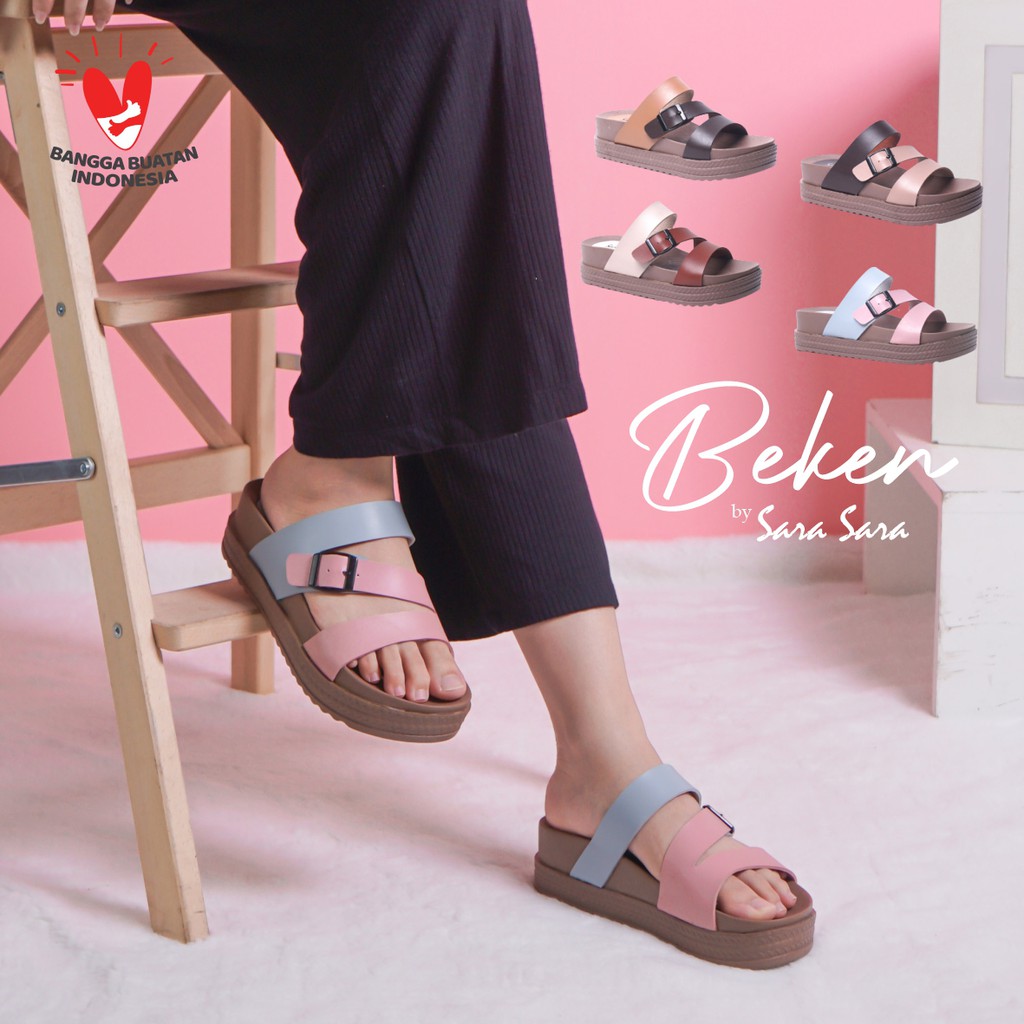 Sara Sara BEKEN Sandal wanita casual sandal tali kekinian model  ban tiga gesper