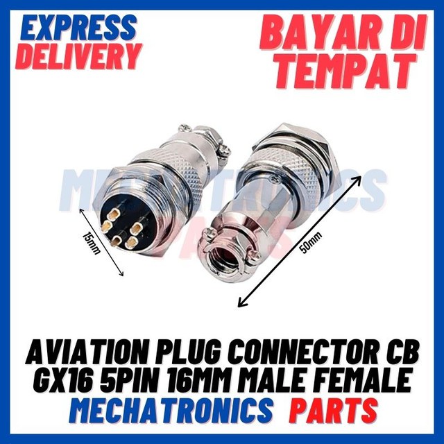 [SOC-9079] AVIATION PLUG CONNECTOR CB GX16 5PIN 16MM MALE FEMALE