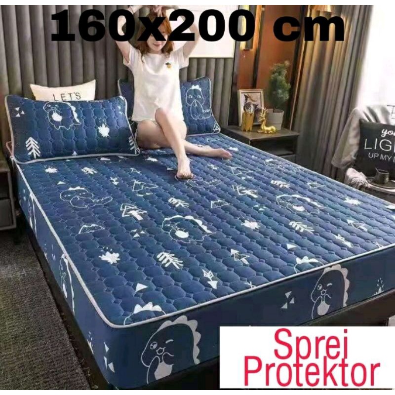 Sprei Sultan Waterproof anti ompol anti tahan air size 120x200 90x200 160x200 180x200 Seprei Adem full Karet tipe 1 2 3-Waterprof dino navy