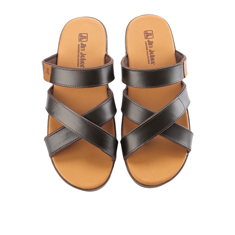 SANDAL CASUAL JIM JOKER PRIA ORIGINAL SLIDE KULIT BRANDED COKLAT JJ11