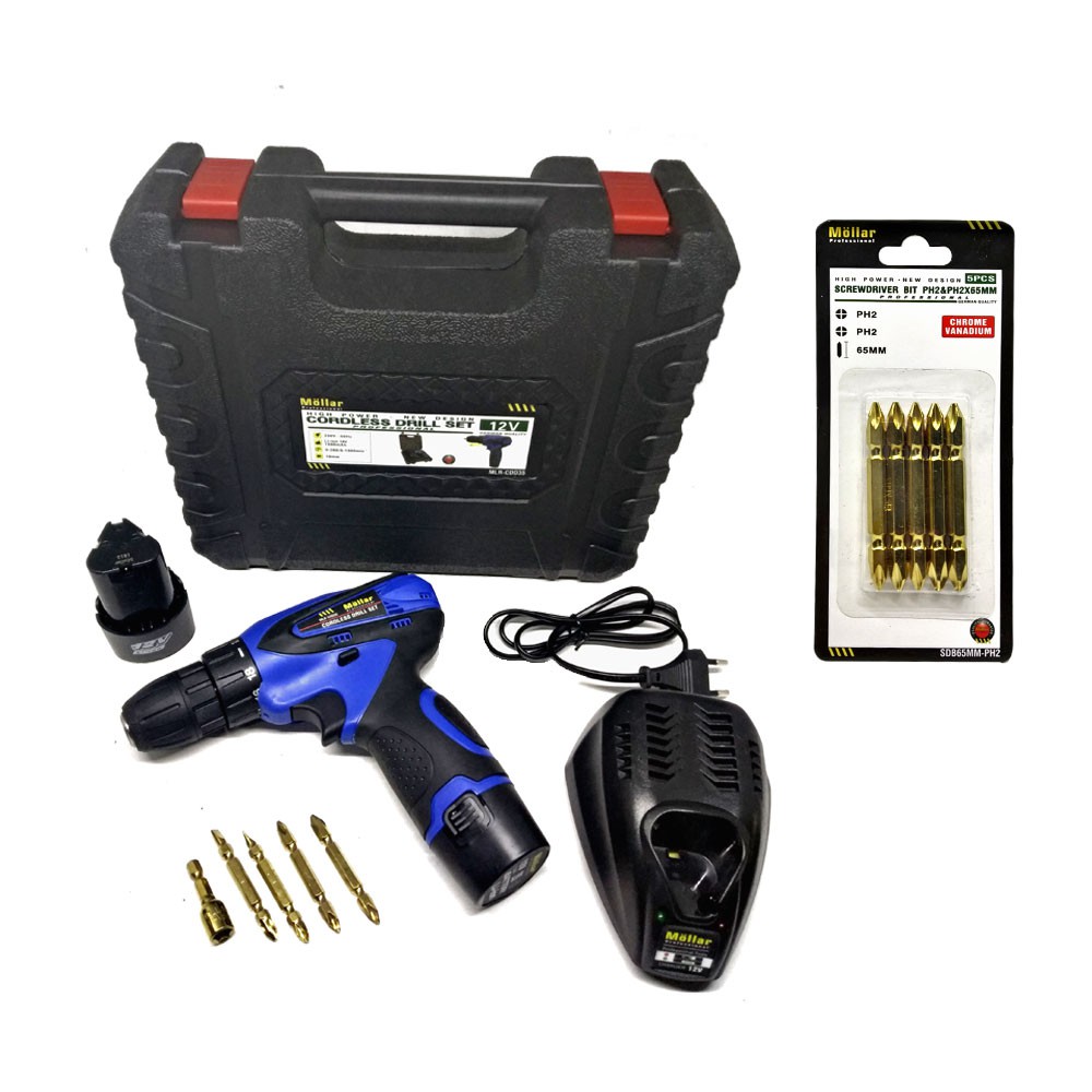 [PAKET] MOLLAR CDD35 Bor Cordless & MOLLAR 5 Pcs Mata Obeng Plus Plus