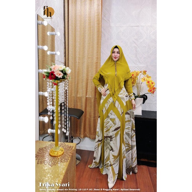 ERIKA SYAR'I SET DRESS ORI BY CUP-IN DESIGN LD. 110CM PB. 143CM BAHAN CERUTY BABYDOLL ARMANI MIX PRI