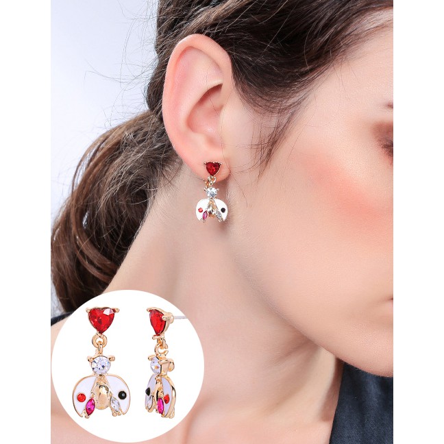 LRC Anting Tusuk Fashion Short Earrings White S925 Silver Needle Insect Ladybug Earrings F83753