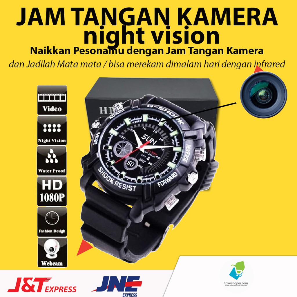 JAM TANGAN KAMERA BLACK - NIGHT VISION  FULL HD 8GB ( infrared/ BISA REKAM MALAM HARI