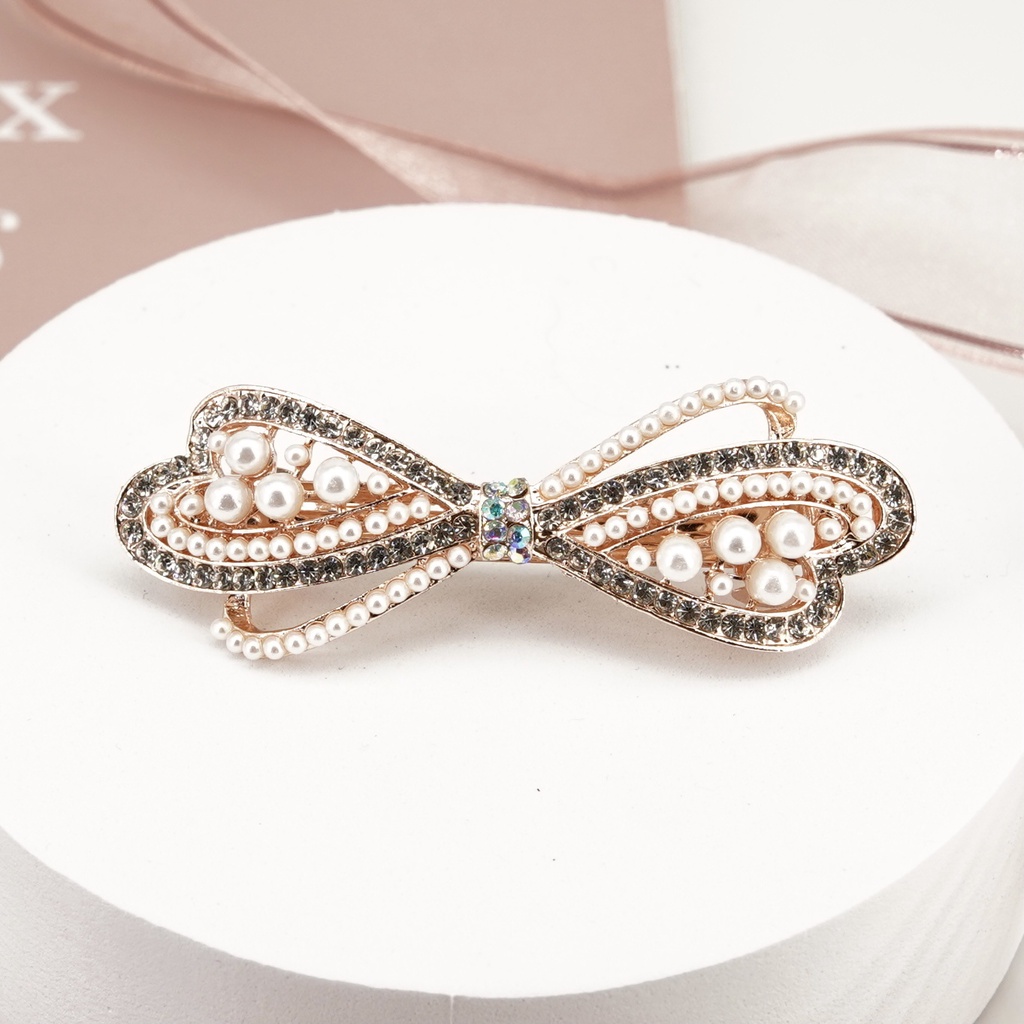 Jepit Rambut Bentuk Pita Bahan alloy Aksen Mutiara Kristal Gaya retro Korea Untuk Aksesoris Hiasan Kepala