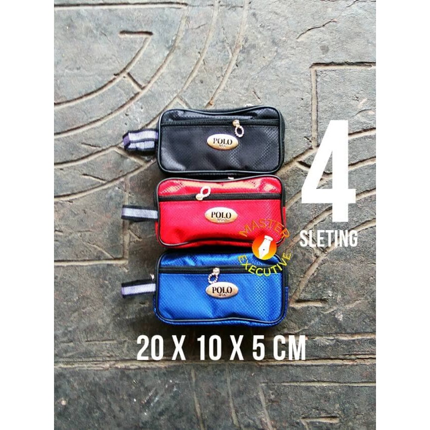 

Polo Tempat Pensil 4 Sleting Kain Hitam / Merah / Biru - Pencil Case Termurah