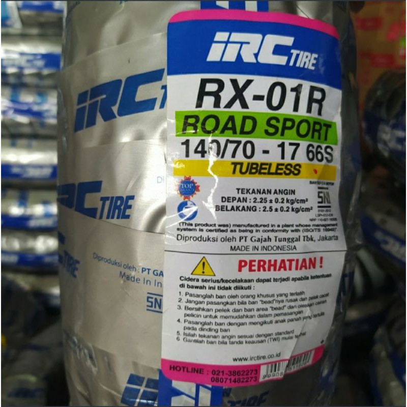 BAN TUBELESS IRC RX-01R 140/70-17 FREE PENTIL TUBELESS.