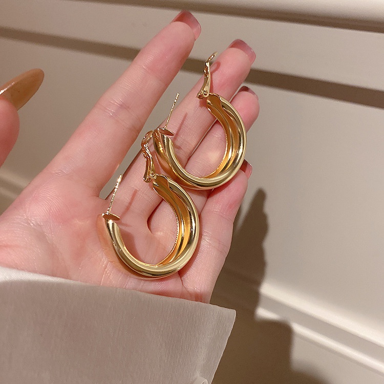 Papaozhu Vintage Emas Logam Besar Bulat Hoop Anting Untuk Wanita Gadis Chic Fashion Geometris Anting Kepribadian Telinga Perhiasan Pesta
