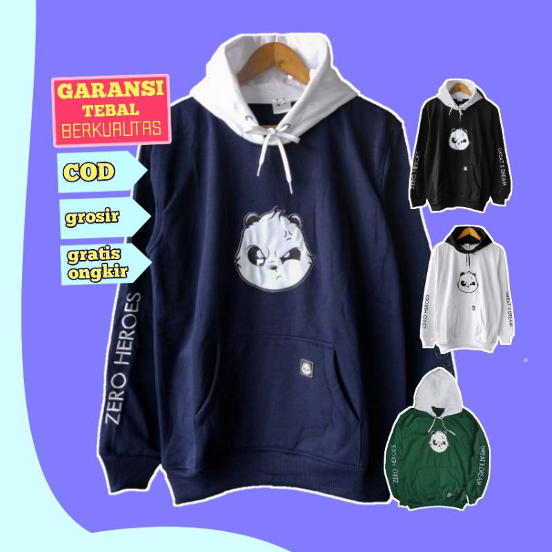 TERMURAH  Jaket Hoodie Sweater Distro Pria Cowok Distro Zero Heroes Fck Panda Fuck In Bordir Tebal