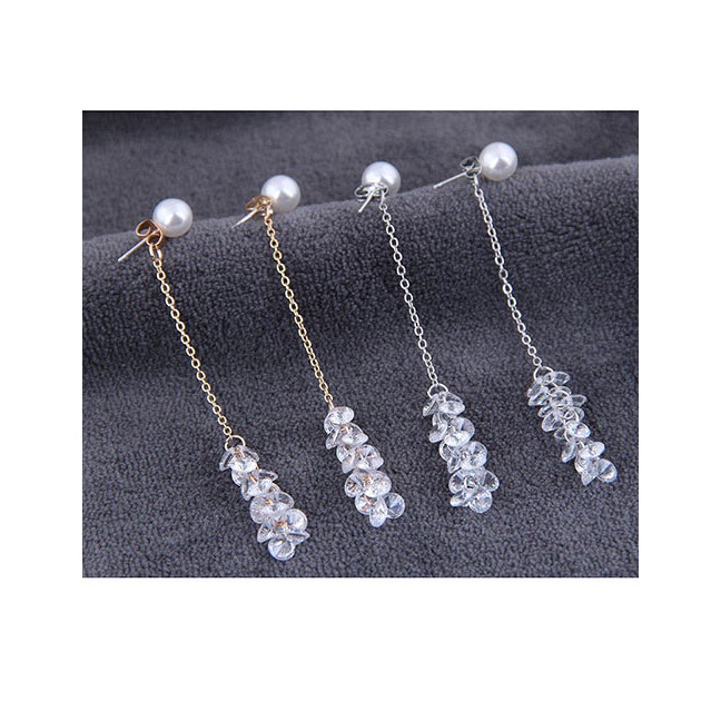 LRC Anting Tusuk Fashion 925 Silver Needle Zircon Long Earrings A59321
