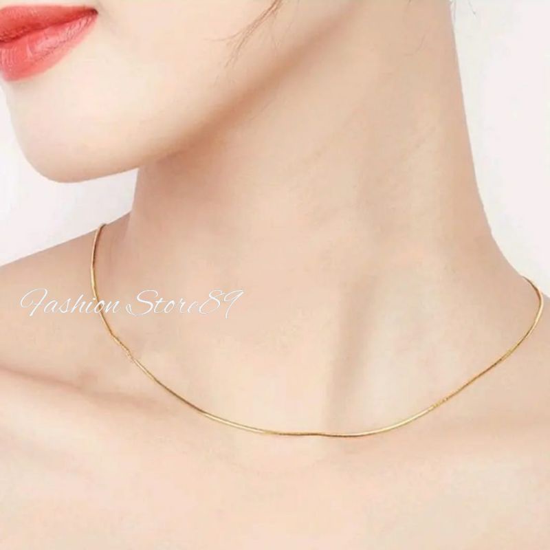 Kalung belut titanium Kotak gold cowok /cewek import Antikarat 35cm 45cm 50cm 60cm 75cm