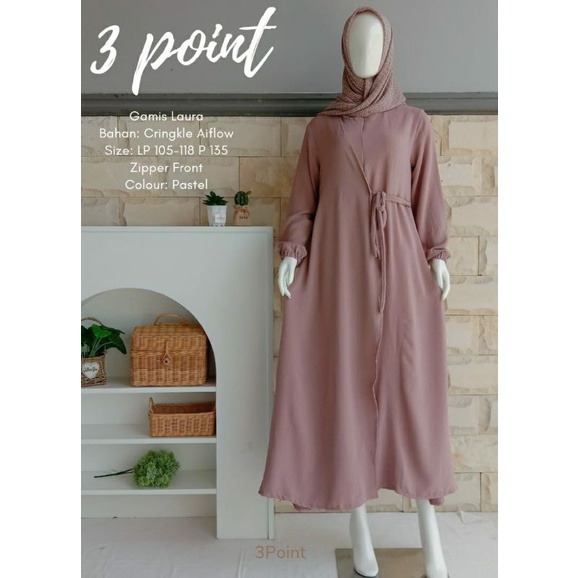 gamis crinkle airflow by 3point/gamis Laura/gamis polos/gamis wanita murah/gamis jumbo/gamis busui/g