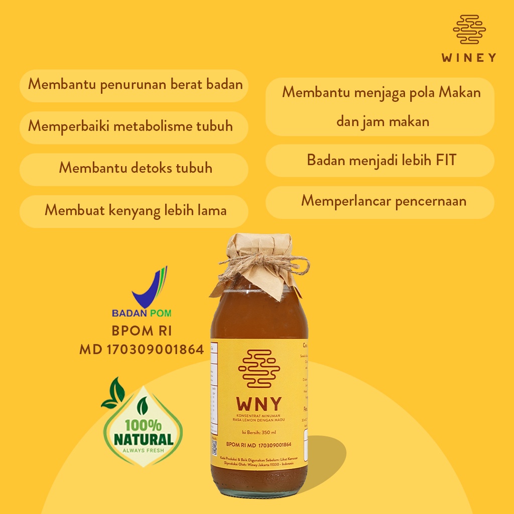 WNY | Untuk DIET SEHAT, PENURUN BERAT BADAN, DETOKS TUBUH, MENJAGA POLA MAKAN, BADAN IDEAL, PELANCAR BAB | Winey Healthy Drink | BPOM | HALAL | BERGARANSI