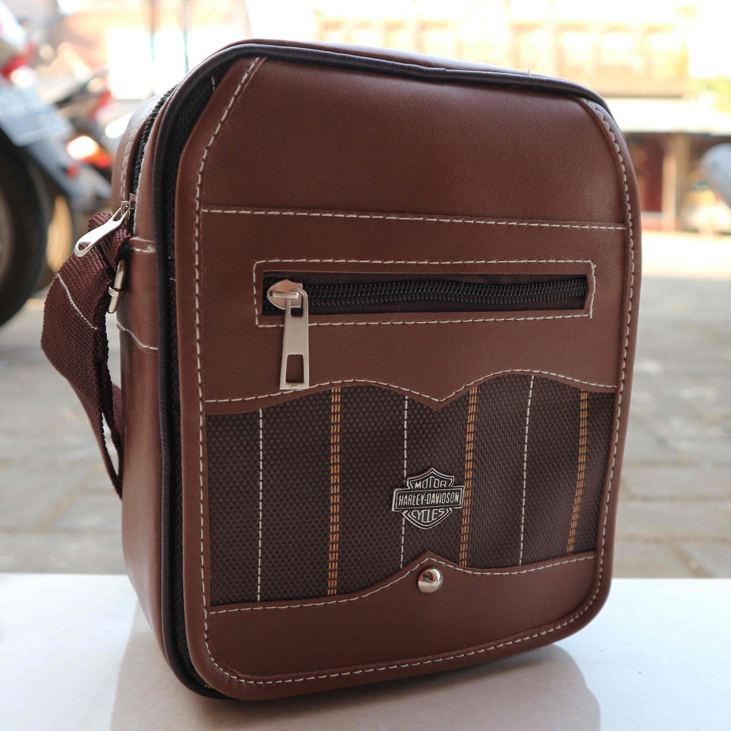 Tas Fashion Pria Selempang Kulit Kecil Coklat Fashionable Kekinian