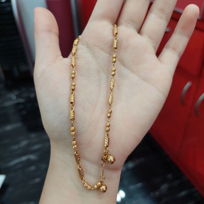 Gelang kaki rantai bambu biji lada emas asli bell cantik manis awet