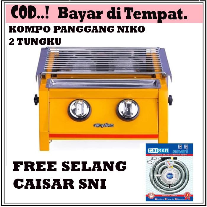 Niko BBQ Grill Gas Panggangan Sosis Kompor 2 Tungku NK-GR2 NIKO Panggangan Tanpa Asap FREE SELANG PK