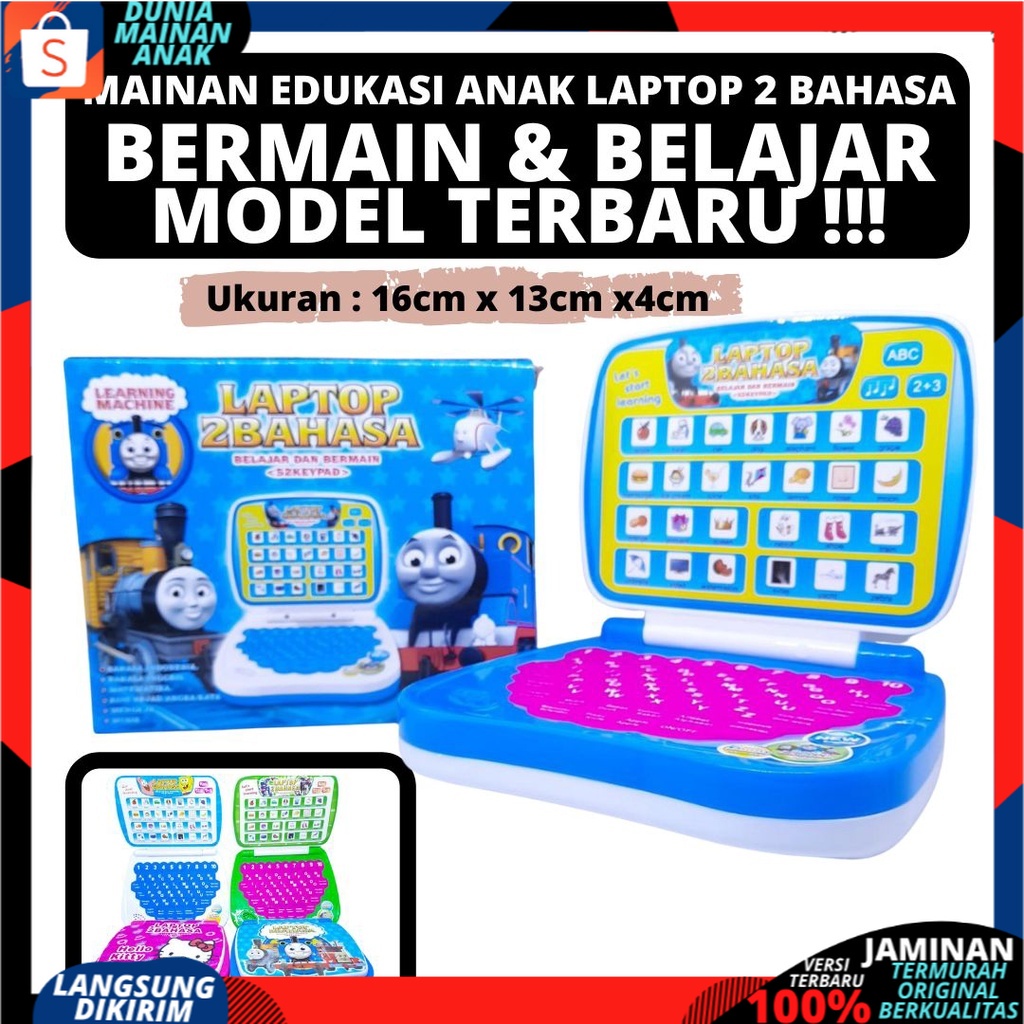 Mainan Edukasi Anak Laptop Buat Belajar 2 Bahasa Karakter Lucu Bahan Bagus Kado Ulang Tahun SNI