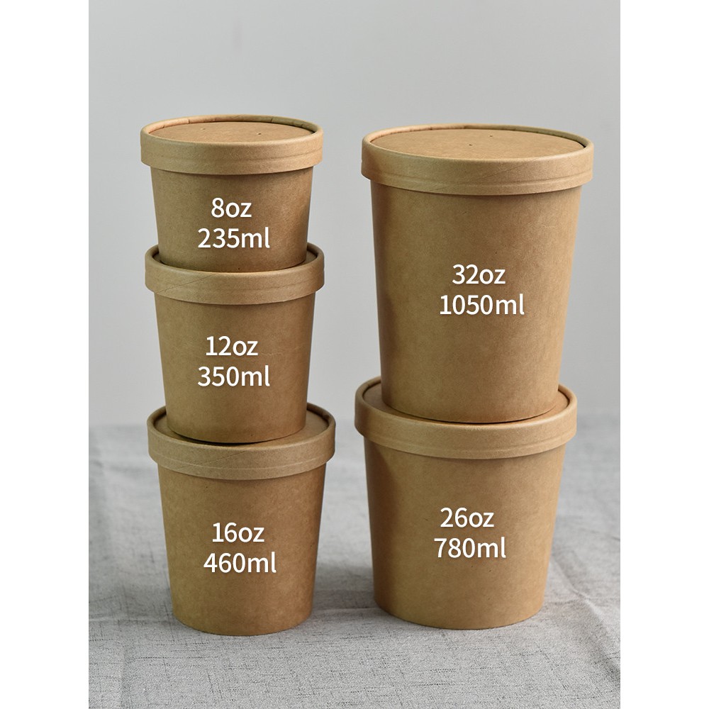 [ECER] Paper Cup 12 oz + Tutup Gelas Es Krim Brown Paper Cup ( Bisa untuk Panas &amp; Dingin)