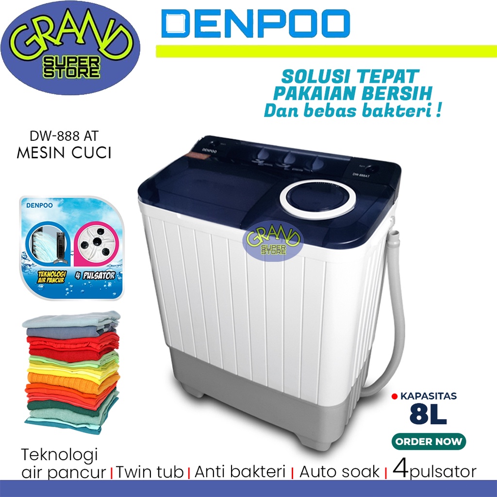 Denpoo Mesin Cuci DW 888 AT / DW888-AT KAPASITAS 8 KG