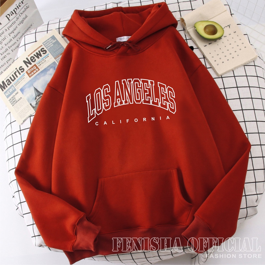 FenishaStore Sweater Hoodie Wanita LOS ANGELES KANTON DEPAN Size M-L-XL-XXL Bisa Bayar Ditempat COD