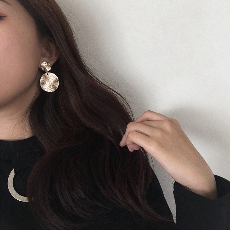 Anting Klip Tanpa Tindik Bentuk Bulat Geometris Bahan Logam Gaya Vintage