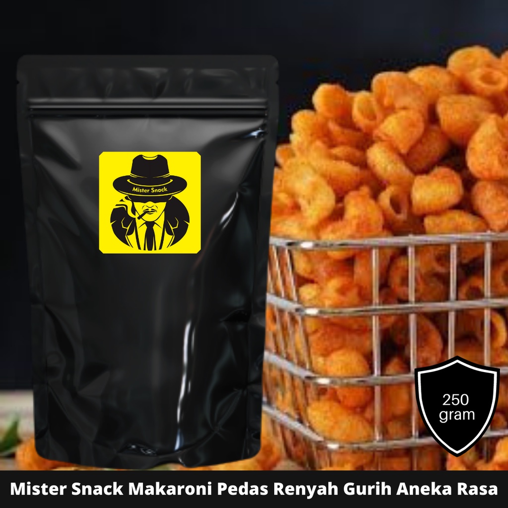 Mister Snack Kerpik &amp; Kerupuk Makaroni Pedas Daun Jeruk Renyah Gurih Premium Standing Pouch Kemasan 500 Gram