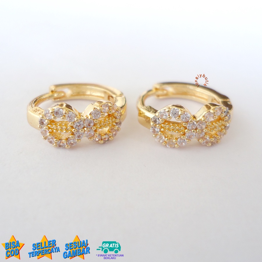 Lovelybutik - Anting Xuping Jepit Model Permata Pita Lapis Emas 24K Corneli4 Giwang Anting Xuping Premium Wanita Dewasa Model Terbaru