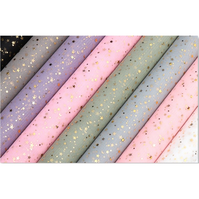 1 ROLL KAIN BULAN BINTANG TULLE BINTANG PER ROLL /  Furing Motif Bintang Bulan / Furing buket bunga 