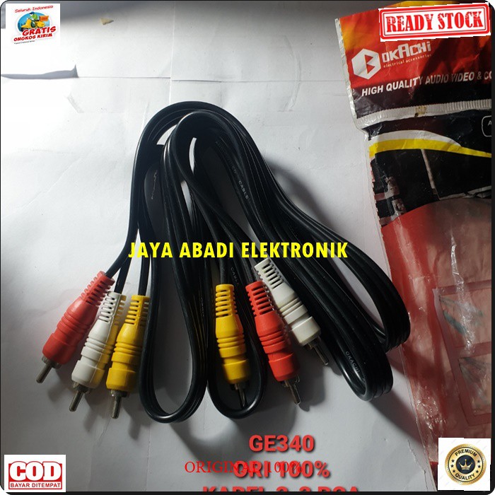 G340 ORIGINAL kabel rca audio video 1,5 meter sound suara tv dvd stereo jek jack sambungan elektronik elektrik monitor speaker spk musik DLL multi fungsi universal G340  KABEL RCA AUDIO VIDEO 3 - 3 kuning merah biru * Penyambungan Kabel Multifungsi Audio.