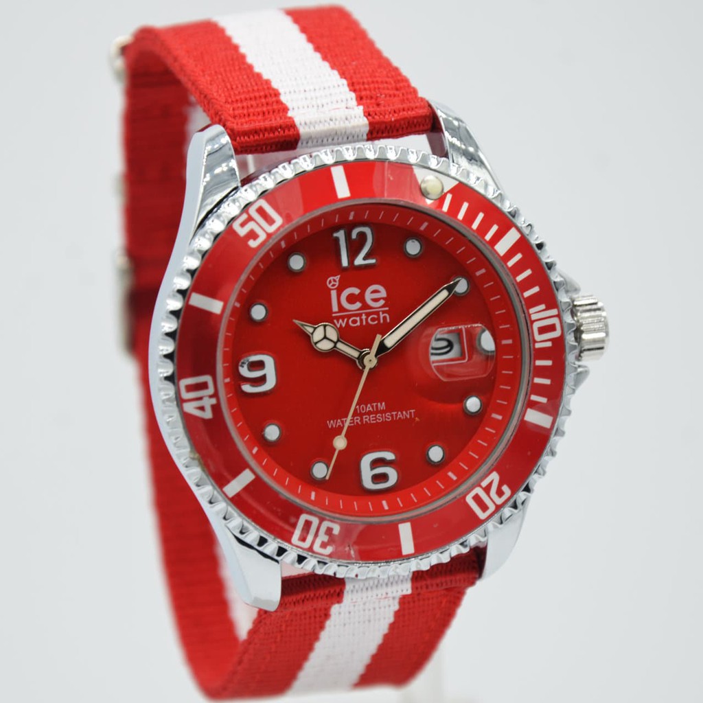 Recife Vibo Valentia Jam Tangan Pria / Cowok Murah Ice Watch Kanvas Red White