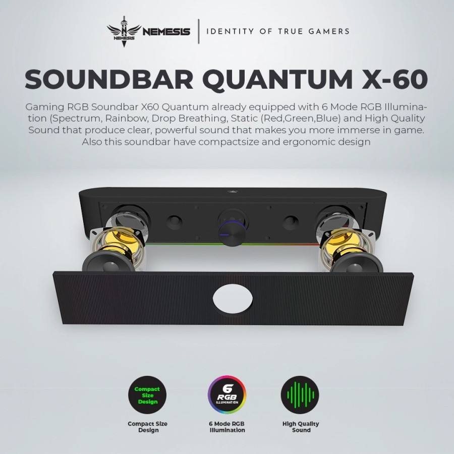 Speaker gaming nyk nemesis wired Aux 3.5mm Usb soundbar rgb quantum x60 - Pengeras suara sound bar